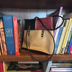 60s Mod Style Colorblock Leather Tote Bag